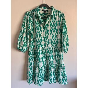 Ellen Tracy Shirt Dress Green Ikat Small